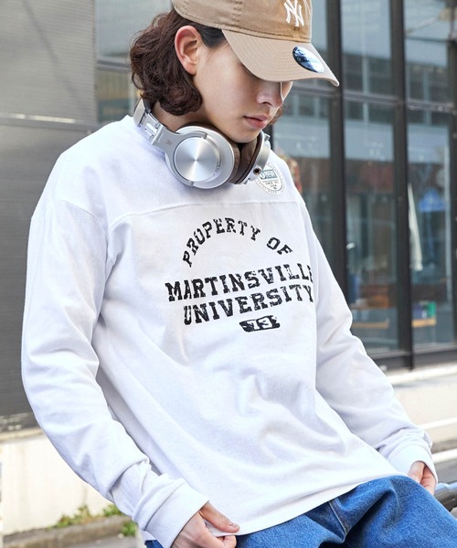 DISCUS ATHLETIC（ディスカス　アスレチック）の「DISCUS ATHLETIC/ディスカス アスレチック 切替ロゴプリントコットンオーバーサイズ長袖Tシャツ（Tシャツ/カットソー・レディース・オートミール/レッド/ブラック/ホワイト/イエロー/グリーン・L/XL/M）」の2枚目の写真