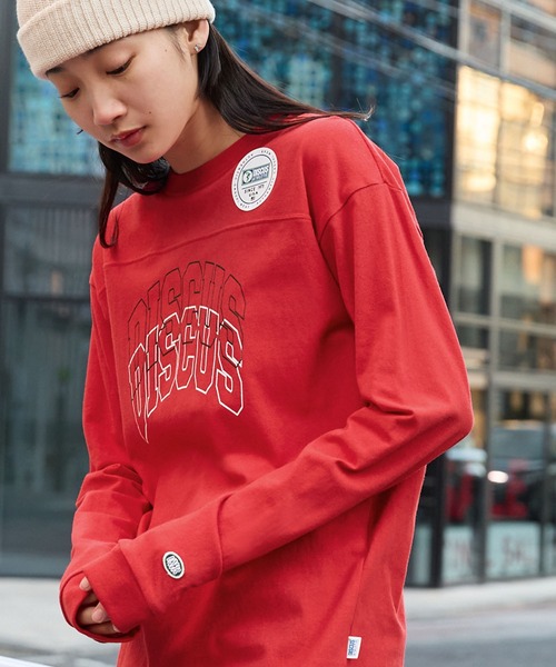 DISCUS ATHLETIC（ディスカス　アスレチック）の「DISCUS ATHLETIC/ディスカス アスレチック 切替ロゴプリントコットンオーバーサイズ長袖Tシャツ（Tシャツ/カットソー・レディース・オートミール/レッド/ブラック/ホワイト/イエロー/グリーン・L/XL/M）」の8枚目の写真
