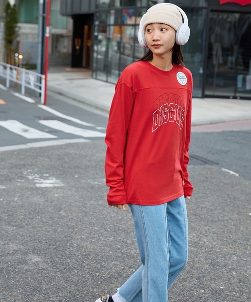 DISCUS ATHLETIC（ディスカス　アスレチック）の「DISCUS ATHLETIC/ディスカス アスレチック 切替ロゴプリントコットンオーバーサイズ長袖Tシャツ（Tシャツ/カットソー・レディース・オートミール/レッド/ブラック/ホワイト/イエロー/グリーン・L/XL/M）」の9枚目の写真