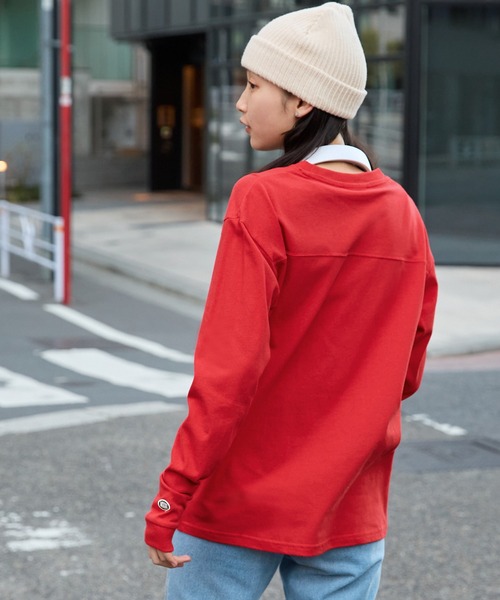 DISCUS ATHLETIC（ディスカス　アスレチック）の「DISCUS ATHLETIC/ディスカス アスレチック 切替ロゴプリントコットンオーバーサイズ長袖Tシャツ（Tシャツ/カットソー・レディース・オートミール/レッド/ブラック/ホワイト/イエロー/グリーン・L/XL/M）」の11枚目の写真