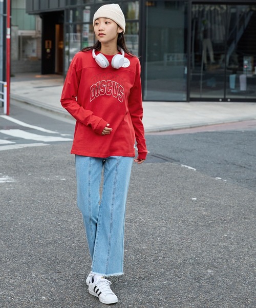 DISCUS ATHLETIC（ディスカス　アスレチック）の「DISCUS ATHLETIC/ディスカス アスレチック 切替ロゴプリントコットンオーバーサイズ長袖Tシャツ（Tシャツ/カットソー・レディース・オートミール/レッド/ブラック/ホワイト/イエロー/グリーン・L/XL/M）」の12枚目の写真