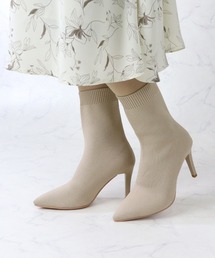 LibertyDoll/+8cm ポインテッドトゥピンヒールニットブーツ(9095)