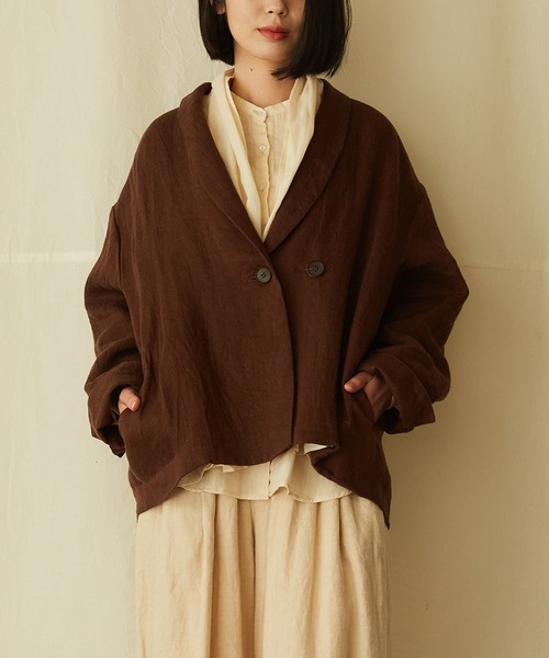 IKKUNA(イクナ)の「shawl-collar jacket/ショールカラージャケット(その他アウター・レディース・ブラウン系その他/チャコールグレー・1)」の2枚目の写真
