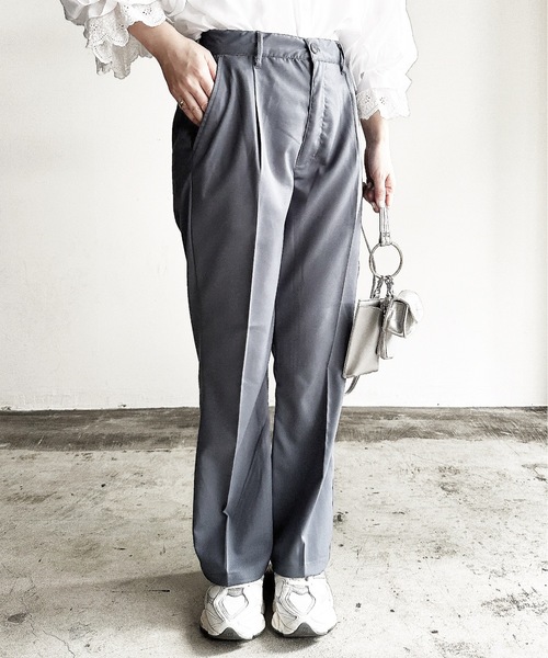 COMMON WARE（コモンウェアー）の「COMMONWARE:TRストレッチ センタープレス フレア パンツ（スラックス・レディース・オフホワイト/サックスブルー/ブラック/グリーン/モカ/ベージュ・L/XL/M）」の21枚目の写真
