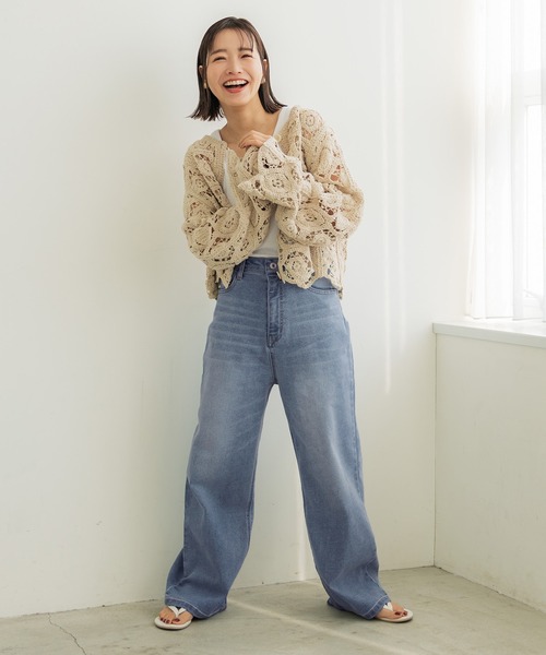 coca(coca)(コカ)の「しゃがめるワイドデニム(デニムパンツ・レディース・ブルー・S/M/L)」の2枚目の写真