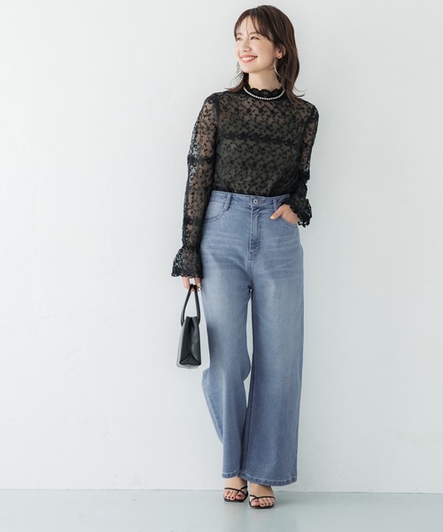 coca(coca)(コカ)の「しゃがめるワイドデニム(デニムパンツ・レディース・ブルー・S/M/L)」の6枚目の写真