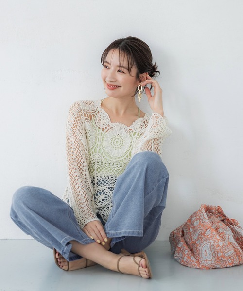 coca(coca)(コカ)の「しゃがめるワイドデニム(デニムパンツ・レディース・ブルー・S/M/L)」の9枚目の写真