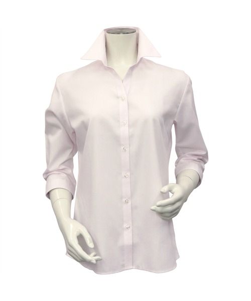 TOKYO SHIRTS（トウキョウシャツ）の「形態安定ノーアイロン スキッパー 七分袖ビジネスワイシャツ（ビジネスシャツ・レディース・ライトピンク・S/XL/L/LL/M/XS）」の2枚目の写真