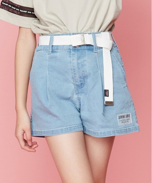 JENNI love（ジェニィラブ）の「ハイウエストショーパン（デニムパンツ・キッズ・ブラック/サックスブルー/ブルー/オフホワイト・140cm/130cm/160cm/150cm）」の4枚目の写真