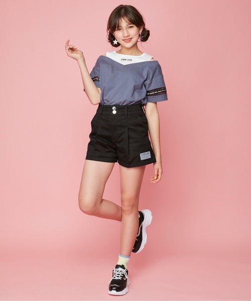 JENNI love（ジェニィラブ）の「ハイウエストショーパン（デニムパンツ・キッズ・ブラック/サックスブルー/ブルー/オフホワイト・140cm/130cm/160cm/150cm）」の9枚目の写真