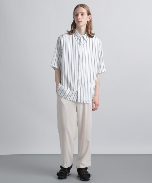 HARE（ハレ）の「トロミストライプシャツ(HARE)（シャツ/ブラウス・メンズ・パープル/ブラック/オフホワイト/ブルー/カーキ・FREE）」の17枚目の写真