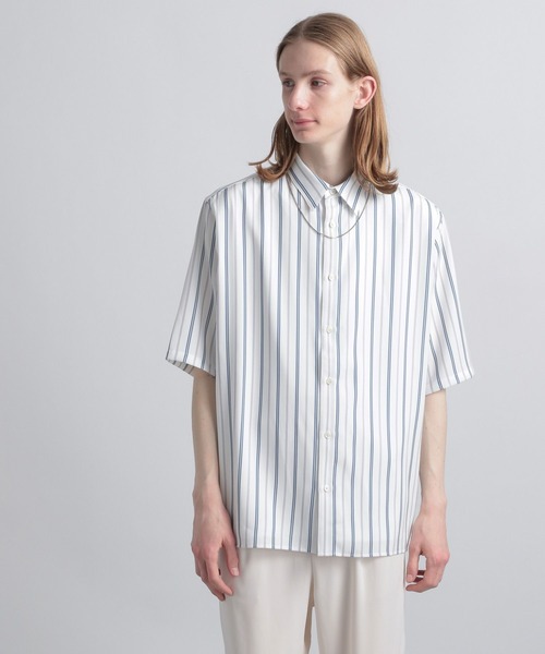 HARE（ハレ）の「トロミストライプシャツ(HARE)（シャツ/ブラウス・メンズ・パープル/ブラック/オフホワイト/ブルー/カーキ・FREE）」の10枚目の写真