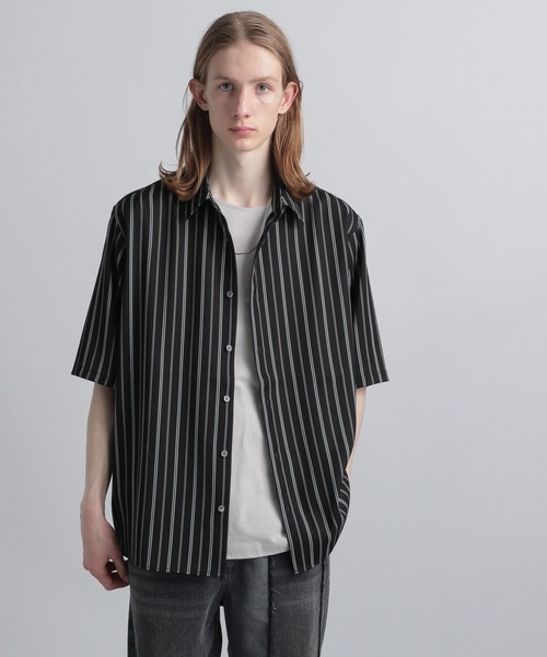HARE（ハレ）の「トロミストライプシャツ(HARE)（シャツ/ブラウス・メンズ・パープル/ブラック/オフホワイト/ブルー/カーキ・FREE）」の20枚目の写真