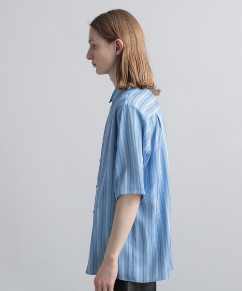 HARE（ハレ）の「トロミストライプシャツ(HARE)（シャツ/ブラウス・メンズ・パープル/ブラック/オフホワイト/ブルー/カーキ・FREE）」の11枚目の写真