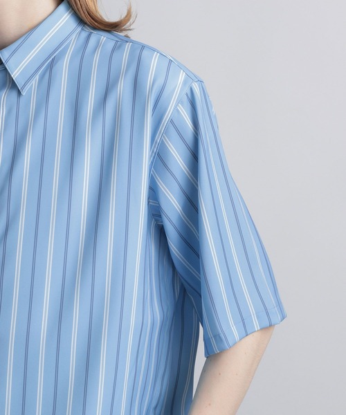 HARE（ハレ）の「トロミストライプシャツ(HARE)（シャツ/ブラウス・メンズ・パープル/ブラック/オフホワイト/ブルー/カーキ・FREE）」の14枚目の写真