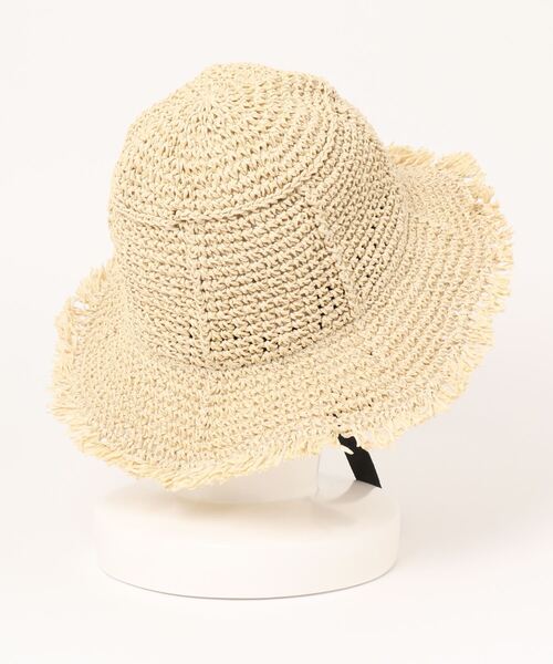 mimis（ミイーミイーズ）の「ペーパーコマ編みパネルフリンジヒモ付きハット（ハット・レディース・ブラック/ナチュラル/ベージュ・FREE）」の7枚目の写真