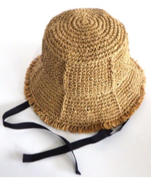 mimis（ミイーミイーズ）の「ペーパーコマ編みパネルフリンジヒモ付きハット（ハット・レディース・ブラック/ナチュラル/ベージュ・FREE）」の8枚目の写真