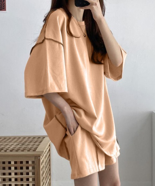 wears(ウェアーズ)の「ステッチデザイン無地セットアップルームウェア リラックスウェア(ルームウェア/パジャマ・レディース・ライトグレー/ブラック/オレンジ・FREE)」の3枚目の写真