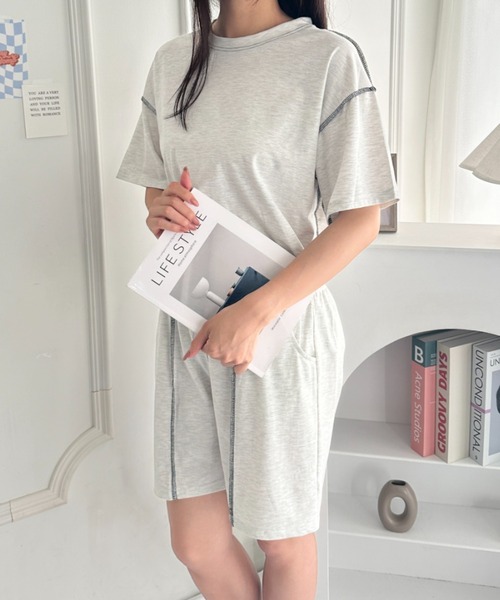 wears(ウェアーズ)の「ステッチデザイン無地セットアップルームウェア リラックスウェア(ルームウェア/パジャマ・レディース・ライトグレー/ブラック/オレンジ・FREE)」の2枚目の写真