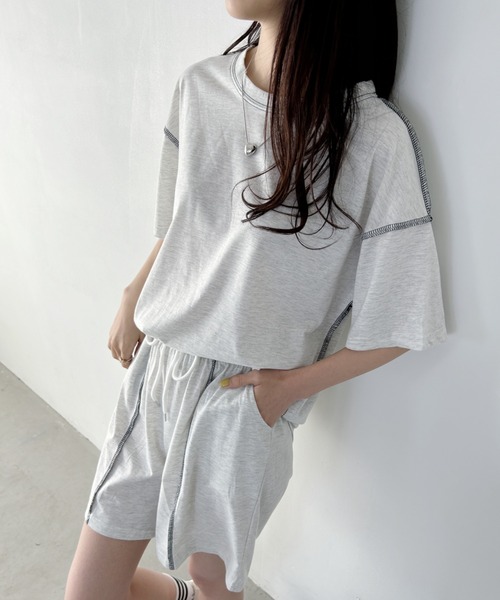 wears(ウェアーズ)の「ステッチデザイン無地セットアップルームウェア リラックスウェア(ルームウェア/パジャマ・レディース・ライトグレー/ブラック/オレンジ・FREE)」の5枚目の写真