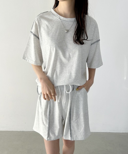 wears(ウェアーズ)の「ステッチデザイン無地セットアップルームウェア リラックスウェア(ルームウェア/パジャマ・レディース・ライトグレー/ブラック/オレンジ・FREE)」の6枚目の写真