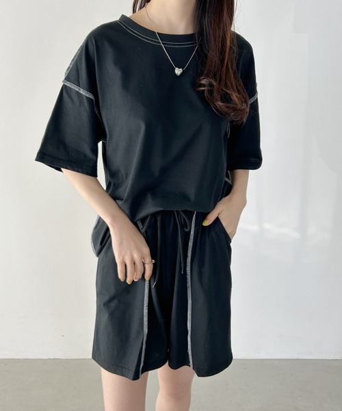 セール】ステッチデザイン無地セットアップルームウェア