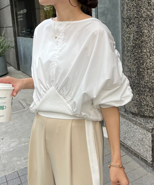CAPRICIEUX LE'MAGE（カプリシューレマージュ）の「リブ切替パフブラウス（シャツ/ブラウス・レディース・ブラック/ホワイト/ベージュ・FREE）」の5枚目の写真