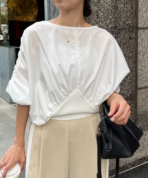 CAPRICIEUX LE'MAGE（カプリシューレマージュ）の「リブ切替パフブラウス（シャツ/ブラウス・レディース・ブラック/ホワイト/ベージュ・FREE）」の7枚目の写真