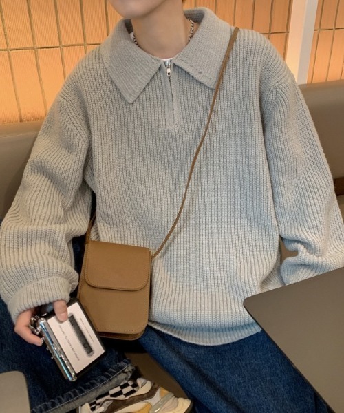 B.R.U(ブル)の「オーバーニットハーフジップトップス(ニット/セーター・メンズ・ブラウン/ブラック/グレー・FREE)」の8枚目の写真