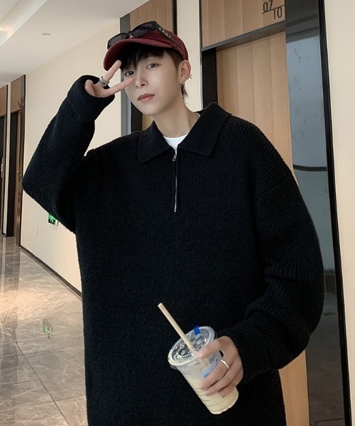 B.R.U(ブル)の「オーバーニットハーフジップトップス(ニット/セーター・メンズ・ブラウン/ブラック/グレー・FREE)」の13枚目の写真