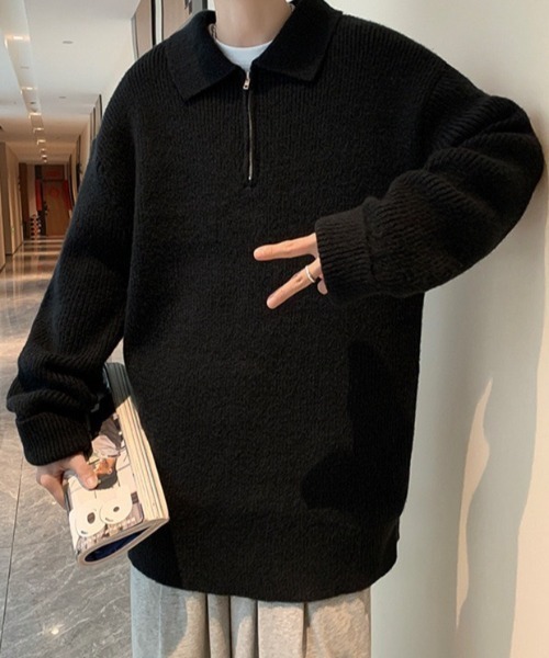 B.R.U(ブル)の「オーバーニットハーフジップトップス(ニット/セーター・メンズ・ブラウン/ブラック/グレー・FREE)」の15枚目の写真