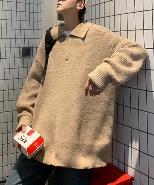 B.R.U(ブル)の「オーバーニットハーフジップトップス(ニット/セーター・メンズ・ブラウン/ブラック/グレー・FREE)」の18枚目の写真