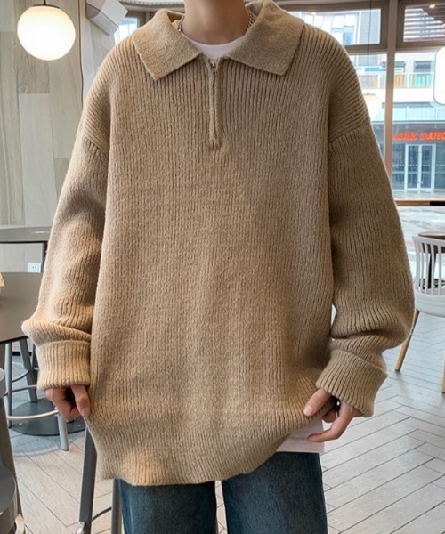 B.R.U(ブル)の「オーバーニットハーフジップトップス(ニット/セーター・メンズ・ブラウン/ブラック/グレー・FREE)」の22枚目の写真