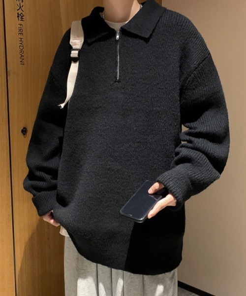 B.R.U(ブル)の「オーバーニットハーフジップトップス(ニット/セーター・メンズ・ブラウン/ブラック/グレー・FREE)」の9枚目の写真