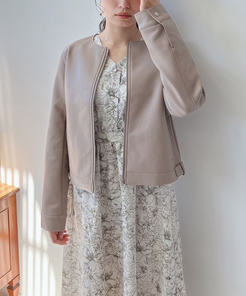 AS KNOW AS plus(アズノゥアズプラス)の「☆ノーカラーライダースジャケット 【2023AWアイテム】(ライダースジャケット・レディース・ブラック/アイボリー/グレイッシュベージュ・FREE)」の12枚目の写真