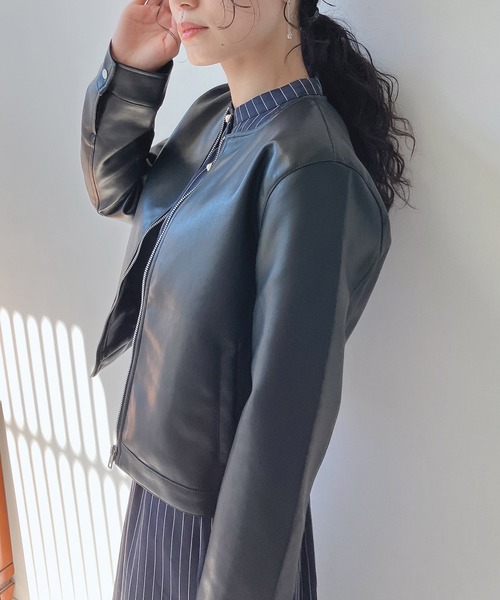 AS KNOW AS plus(アズノゥアズプラス)の「☆ノーカラーライダースジャケット 【2023AWアイテム】(ライダースジャケット・レディース・ブラック/アイボリー/グレイッシュベージュ・FREE)」の17枚目の写真