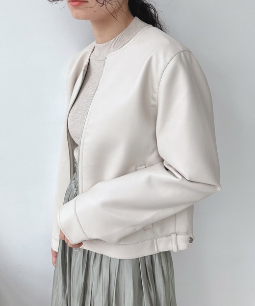 AS KNOW AS plus(アズノゥアズプラス)の「☆ノーカラーライダースジャケット 【2023AWアイテム】(ライダースジャケット・レディース・ブラック/アイボリー/グレイッシュベージュ・FREE)」の22枚目の写真