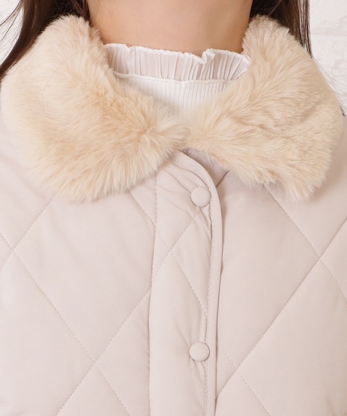 良品☆23区/11号相当/襟ファー付スタンドカラーキルティング