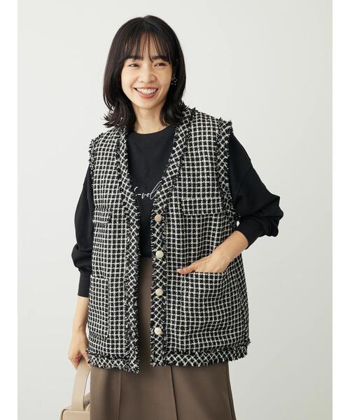 ダークグレー ツイード ノーカラーベスト 新品タグ付き ダークグレー ツイード ノーカラーベスト 新品タグ付き ダークグレー