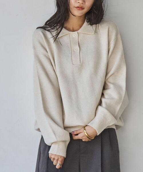 coen(コーエン)の「ポロニットプルオーバー(ニット/セーター・レディース・ダークグレー/クリーム/ブラック/オフホワイト・M/L)」の5枚目の写真