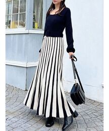 RESEXXY | バイカラープリーツロングニットワンピース(ワンピース)