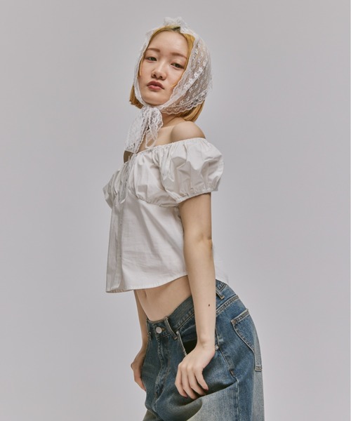 ブラウス シャツ 2way shirring puff frill blouse/ 2wayコットンパフスリブラウス レディース プチプラバー釦とろみブラウス（シャツ/ブラウス）｜natural