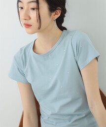 Ray BEAMS | Ray BEAMS / ライン ストーン ストレッチ Tシャツ(Tシャツ/カットソー)