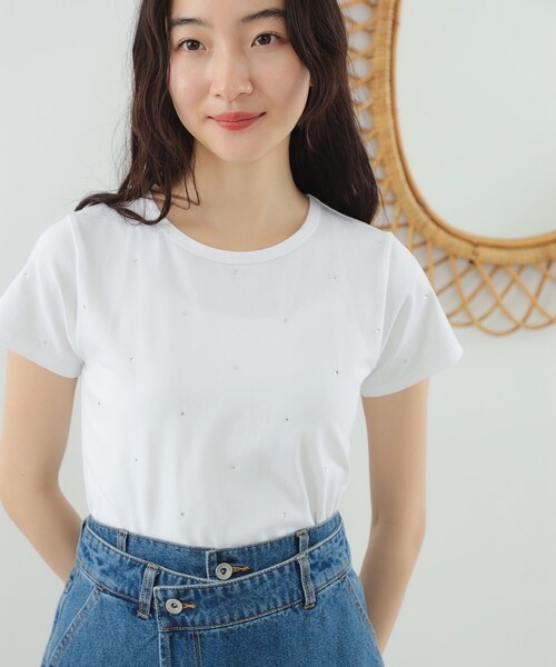 Ray BEAMS（レイビームス）の「Ray BEAMS / ライン ストーン ストレッチ Tシャツ（Tシャツ/カットソー・レディース・ホワイト/ブラック/ライトブルー・ONE SIZE）」の7枚目の写真