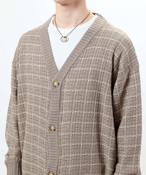 TopIsm（トップイズム）の「ルーズシルエット ツイード編み Vネックカーデ（ニット/セーター・メンズ・グリーン/ブラウン/グレイッシュベージュ/ブルー/ブラック・M/L）」の19枚目の写真