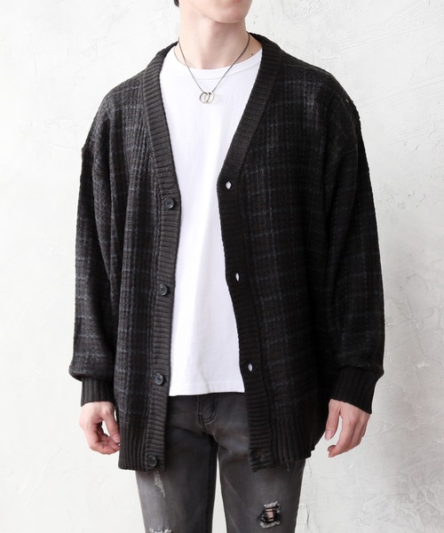 TopIsm（トップイズム）の「ルーズシルエット ツイード編み Vネックカーデ（ニット/セーター・メンズ・グリーン/ブラウン/グレイッシュベージュ/ブルー/ブラック・M/L）」の6枚目の写真