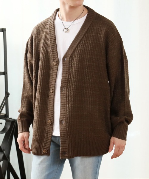 TopIsm（トップイズム）の「ルーズシルエット ツイード編み Vネックカーデ（ニット/セーター・メンズ・グリーン/ブラウン/グレイッシュベージュ/ブルー/ブラック・M/L）」の7枚目の写真