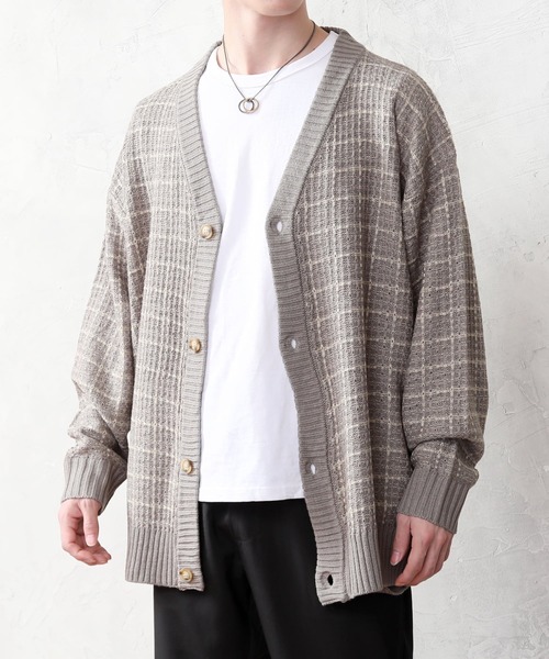 TopIsm（トップイズム）の「ルーズシルエット ツイード編み Vネックカーデ（ニット/セーター・メンズ・グリーン/ブラウン/グレイッシュベージュ/ブルー/ブラック・M/L）」の8枚目の写真