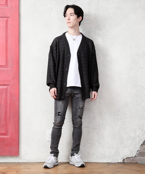 TopIsm（トップイズム）の「ルーズシルエット ツイード編み Vネックカーデ（ニット/セーター・メンズ・グリーン/ブラウン/グレイッシュベージュ/ブルー/ブラック・M/L）」の11枚目の写真