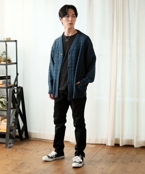 TopIsm（トップイズム）の「ルーズシルエット ツイード編み Vネックカーデ（ニット/セーター・メンズ・グリーン/ブラウン/グレイッシュベージュ/ブルー/ブラック・M/L）」の14枚目の写真